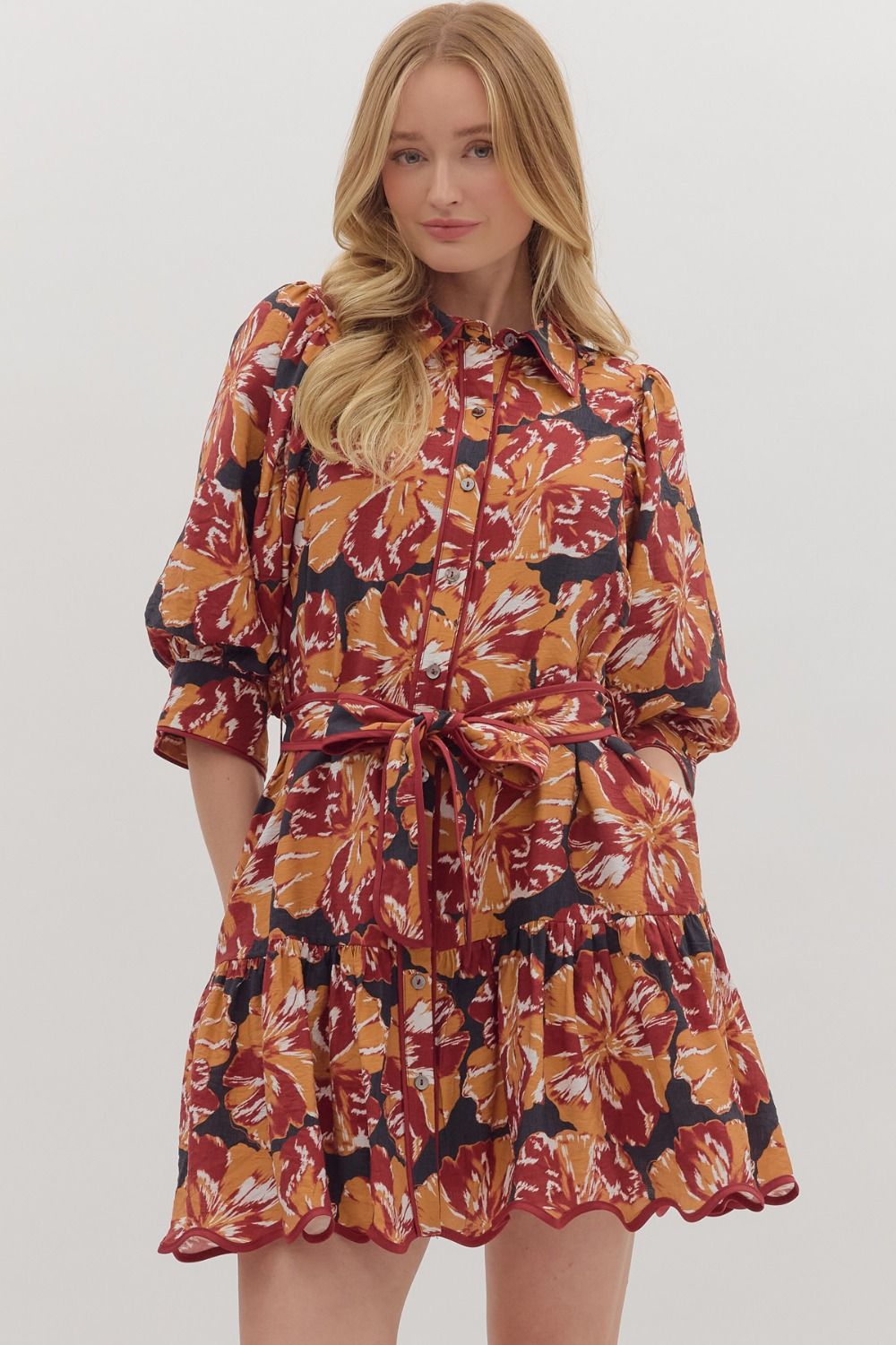 "Penny" Floral Button Up Tie Dress