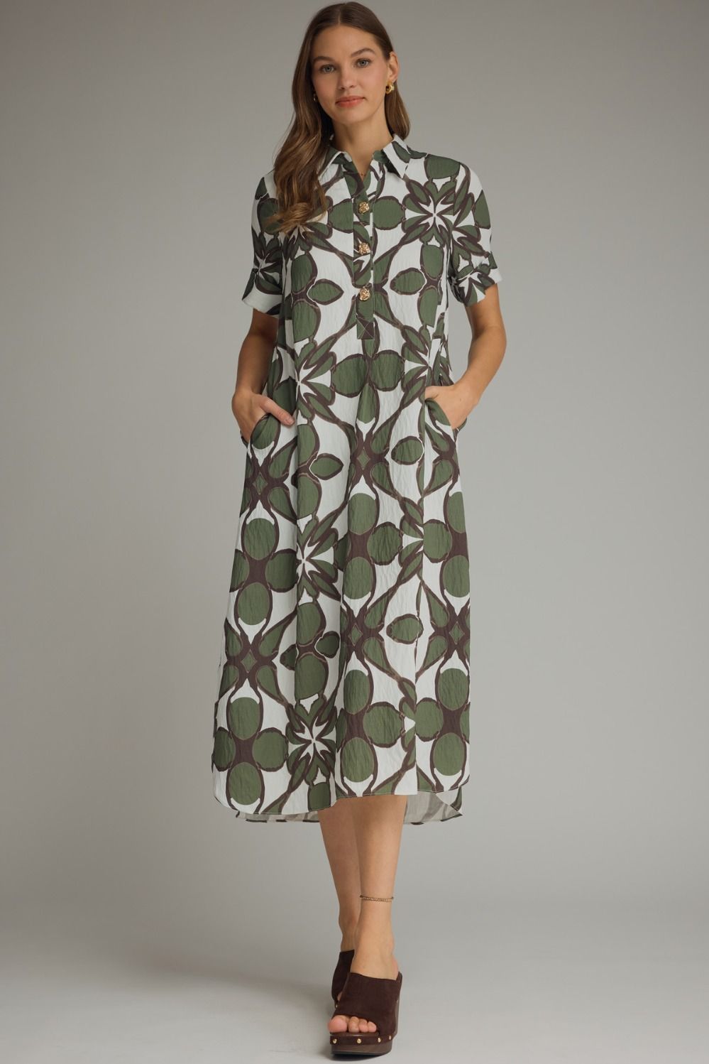 "Doll" Printed midi Shirt Dress