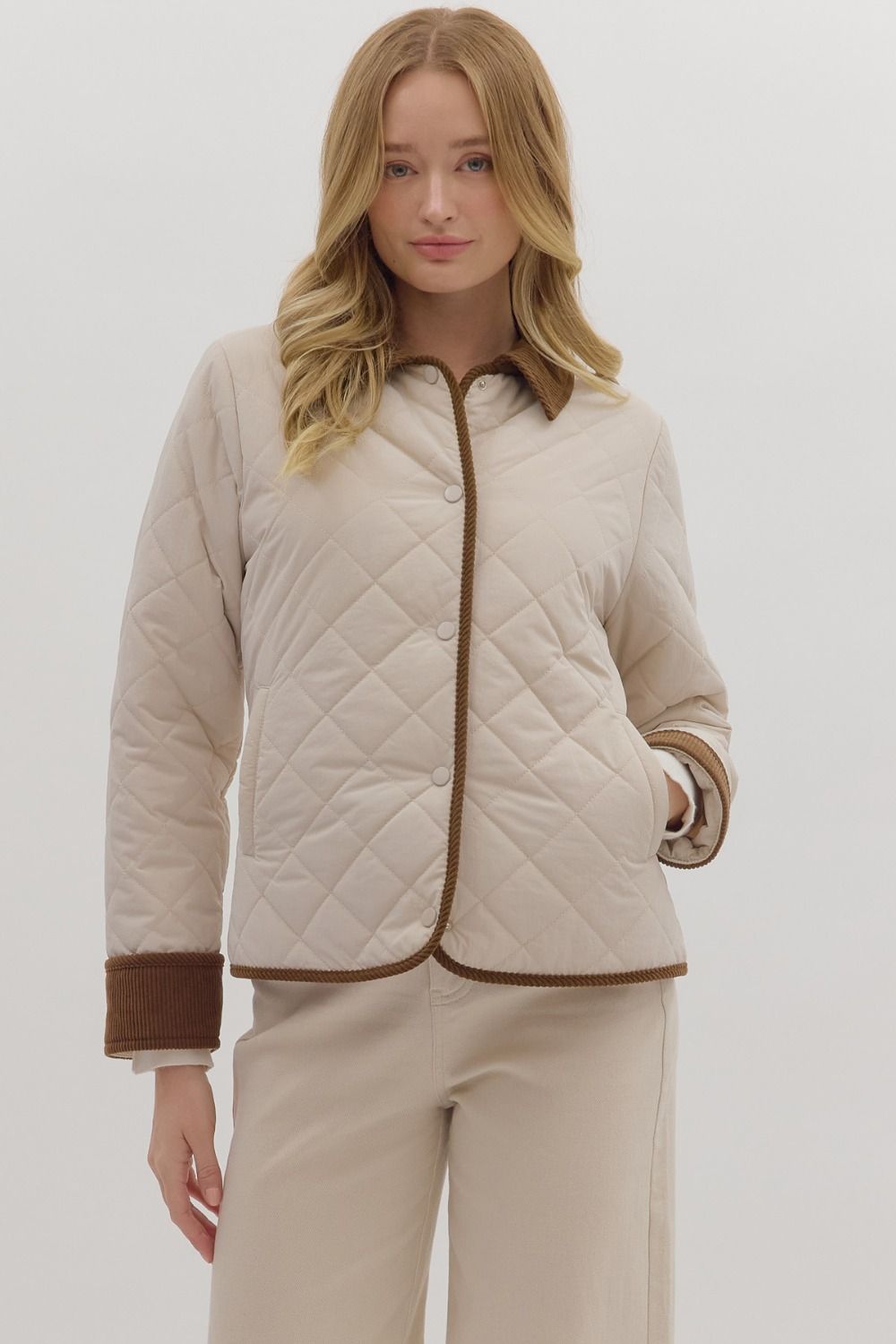 "Emmy" Quilted Jacket w/ Corduroy Accents Jacket (Multiple Colors)