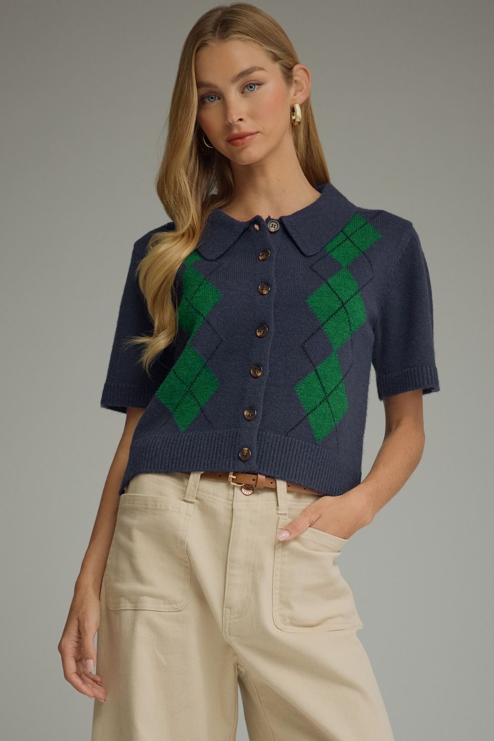 "Elle" Argile Print SS Sweater (Multiple Colors)