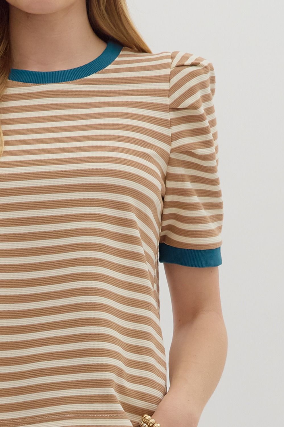 "Vinny" Tan Stripe Blue Collar Top