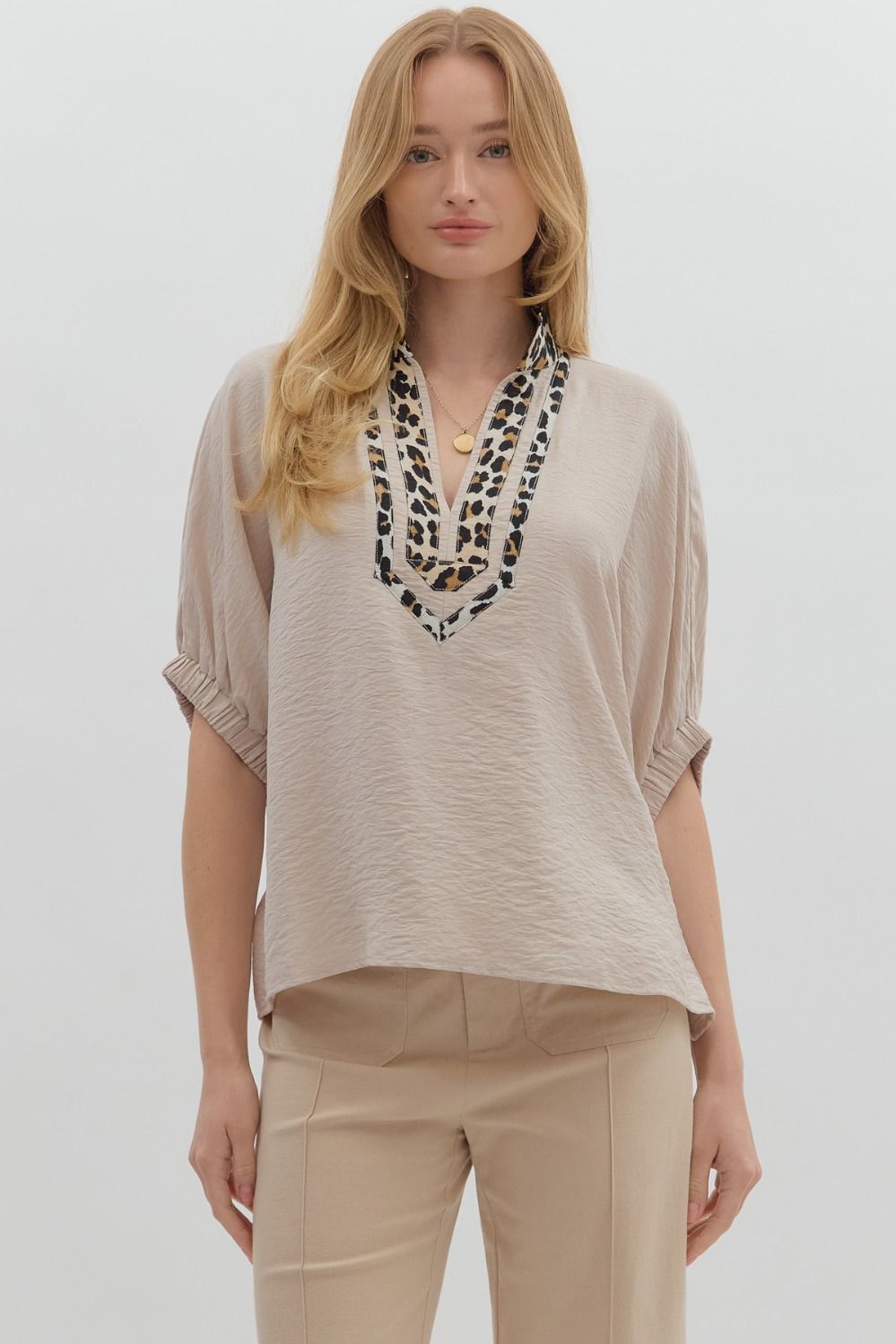 "Beverly" Leopard Trim Top
