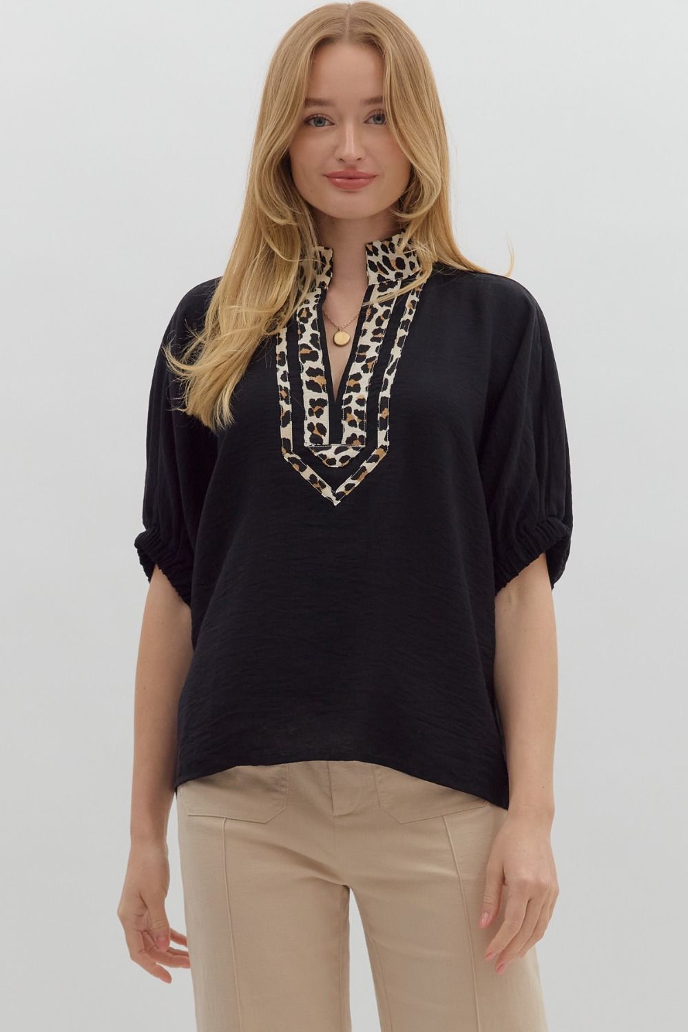 "Beverly" Leopard Trim Top