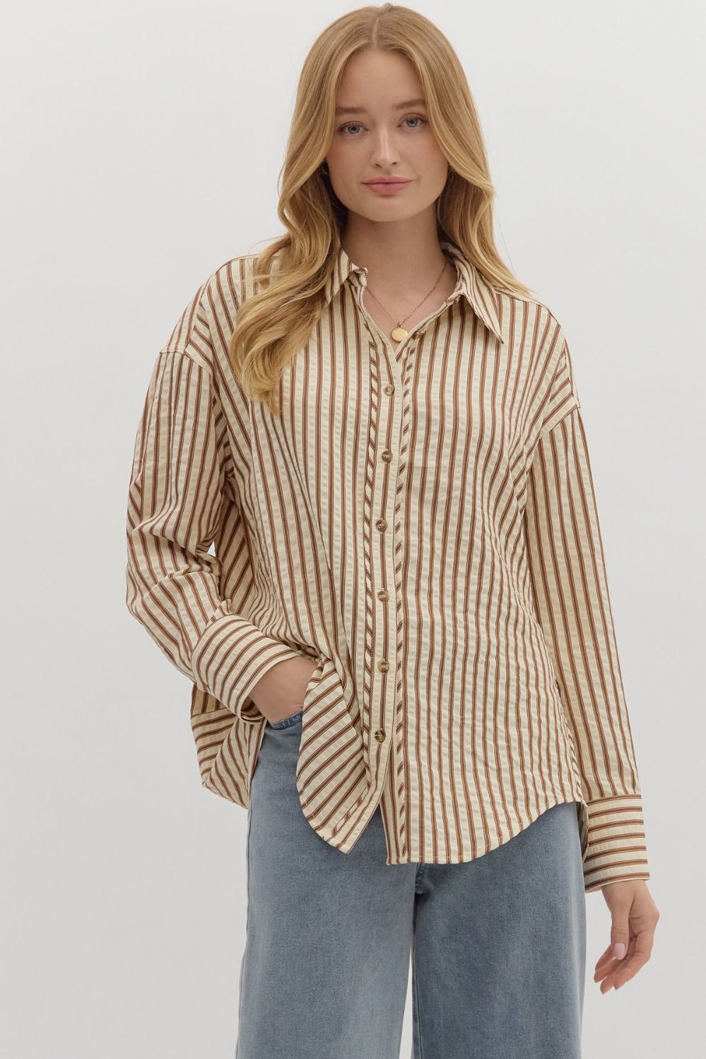 "Adrea" Striped Long Sleeve Button Up (Multiple Variants)
