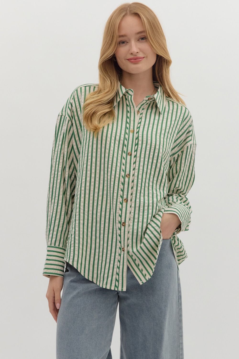 "Adrea" Striped Long Sleeve Button Up (Multiple Variants)