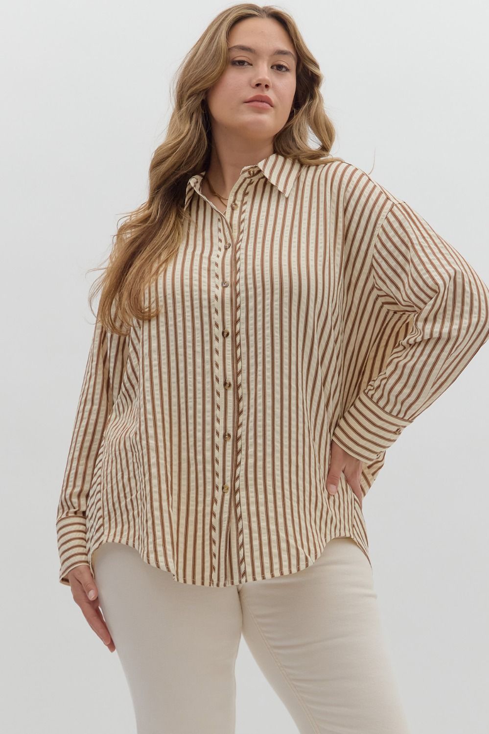 "Adrea" Striped Long Sleeve Button Up (Multiple Variants)