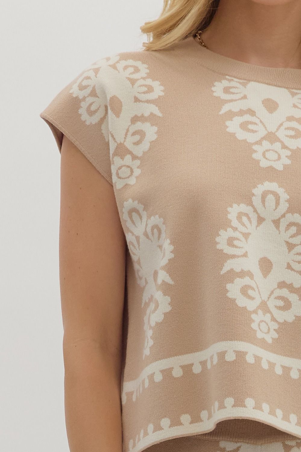 "Elizabeth" Taupe Damask Print Sweater