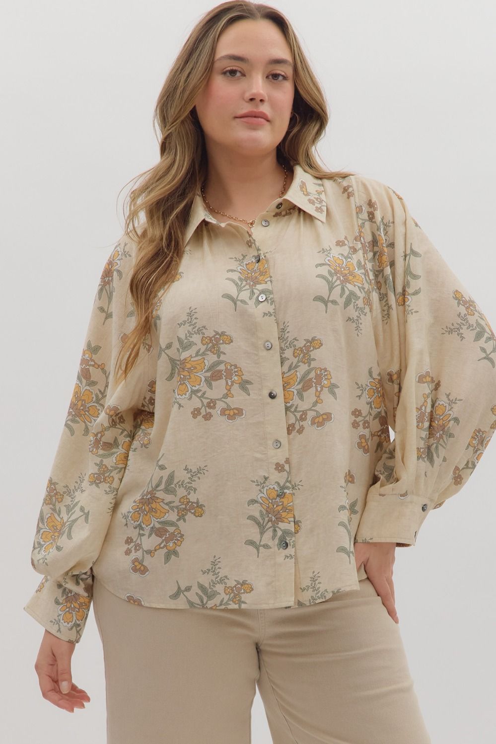 "Falls" Floral Long Sleeve Button Up Top (mulitple colors S-2XL)