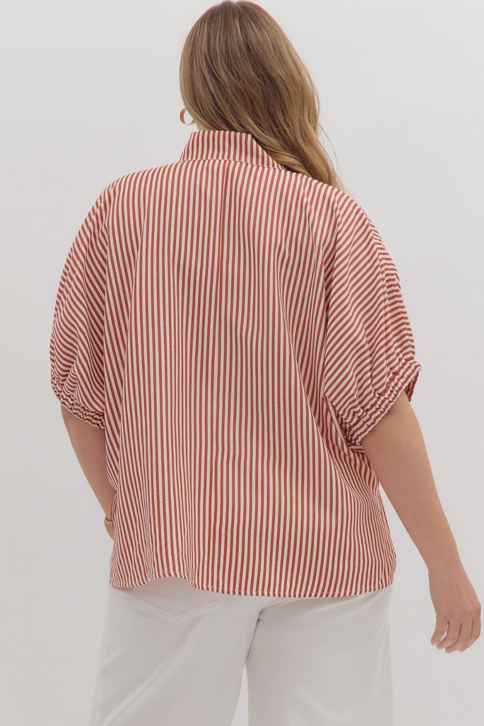 "Bentley" Brick Striped Eyelet Curvy Top