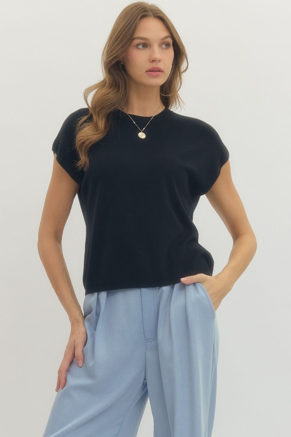"Babs" Basic Black Cap Sleeve Top