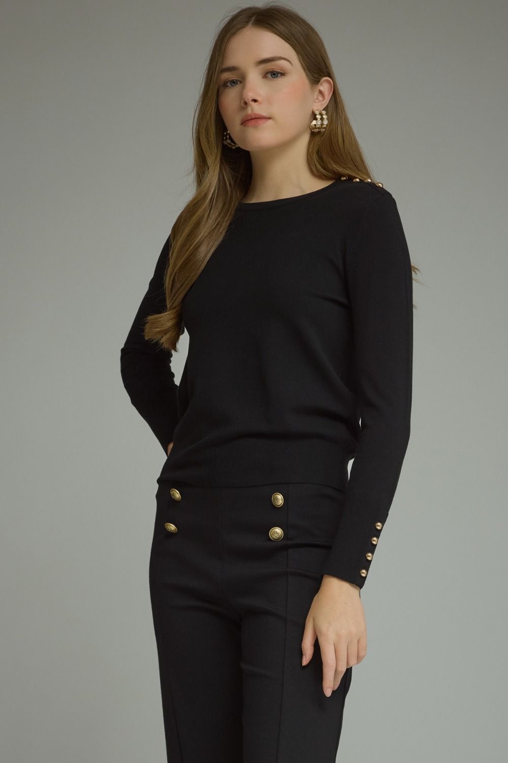 "Piper" Gold Button Detail Knit Top