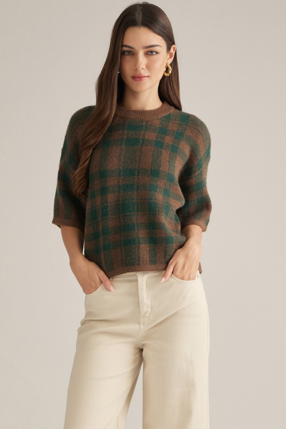 "Lauryn" Plaid Short Sleeve Sweater