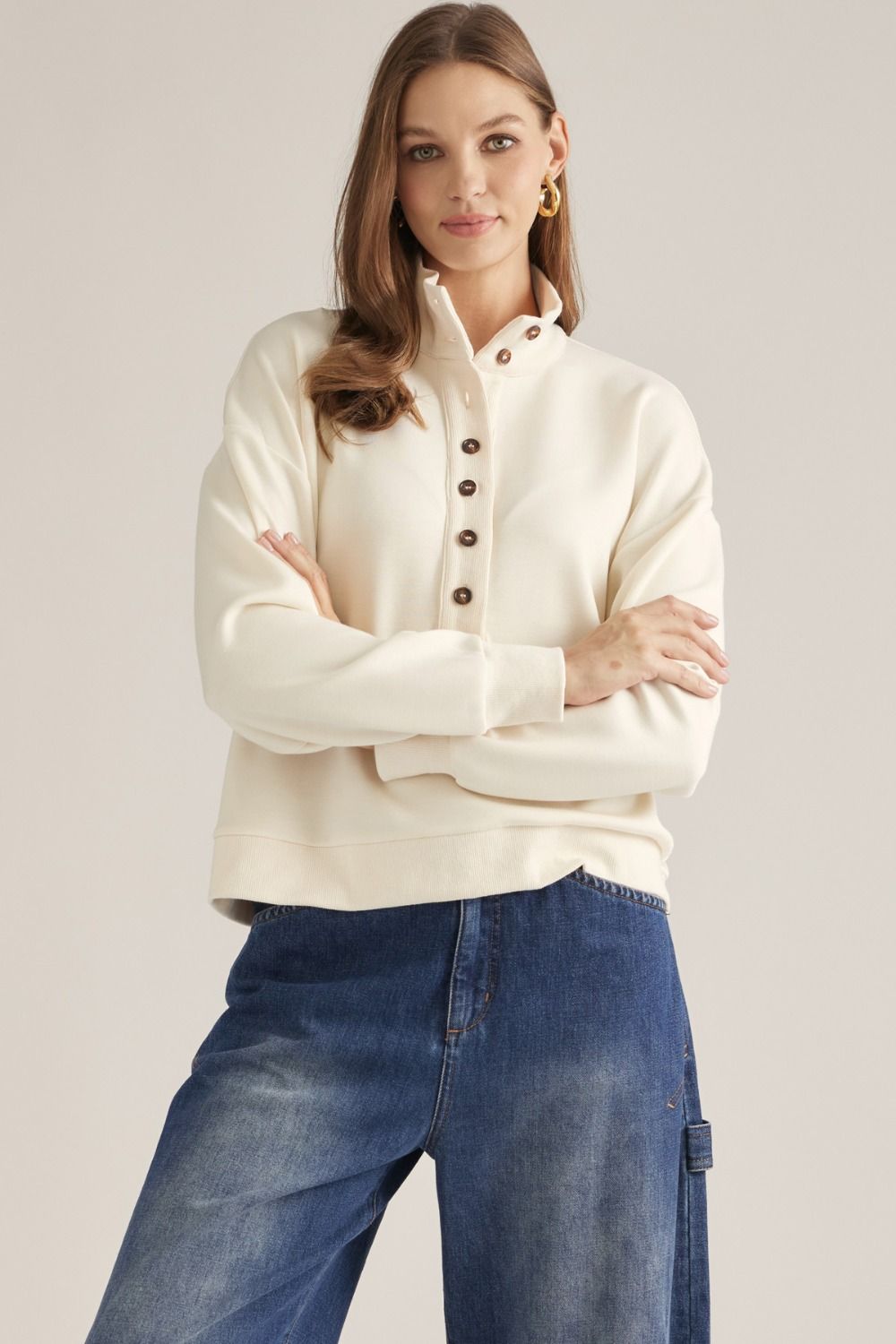 "Presley" Solid Long Sleeve Button Front Top