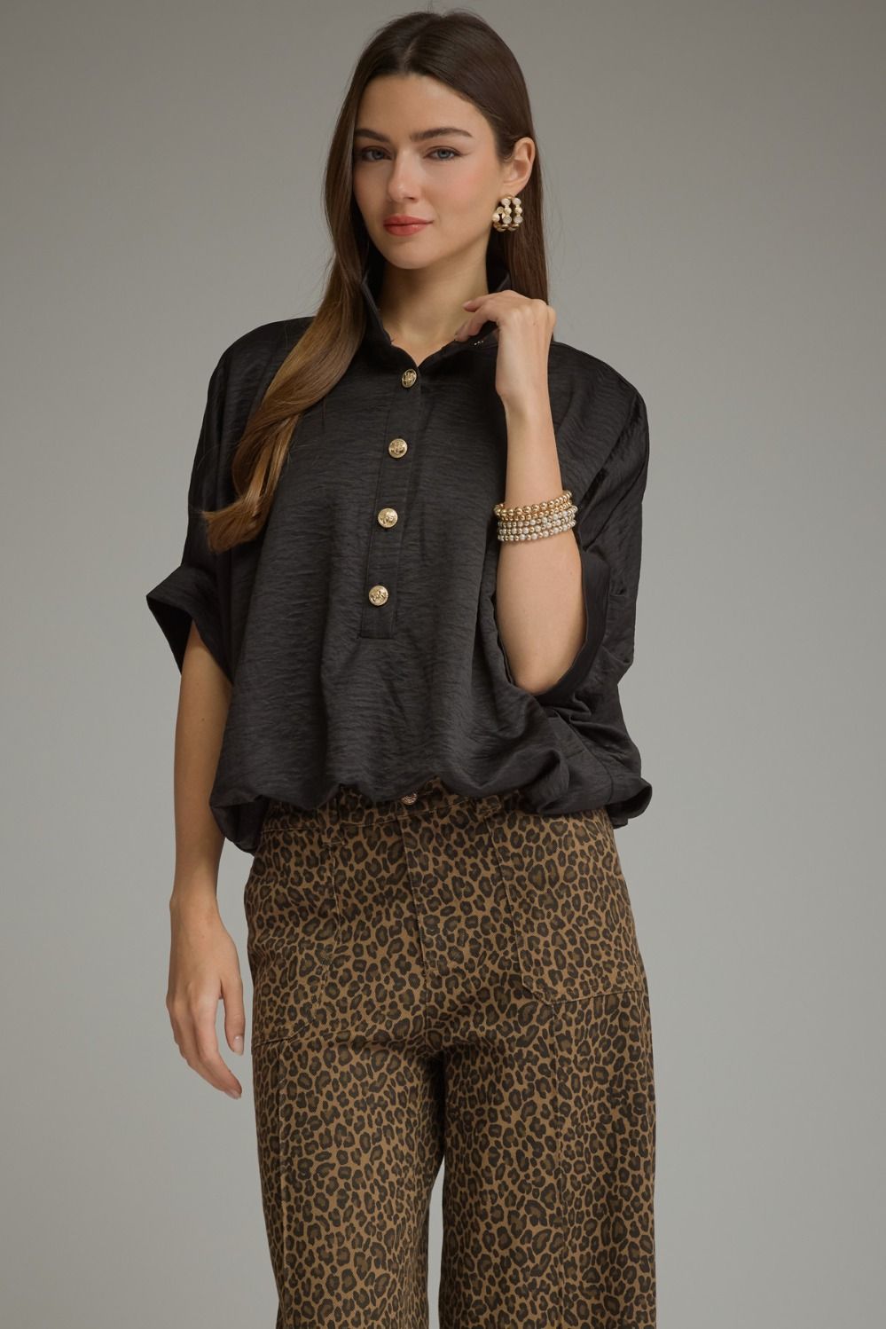 "Maggie" Half Button Bubble Top