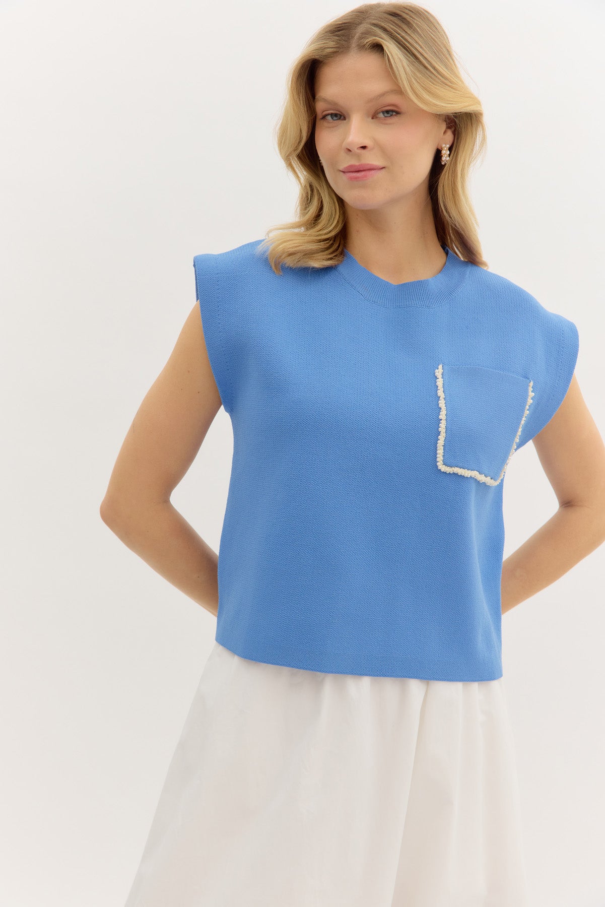"Megan" Pearl Detail Pocket Top