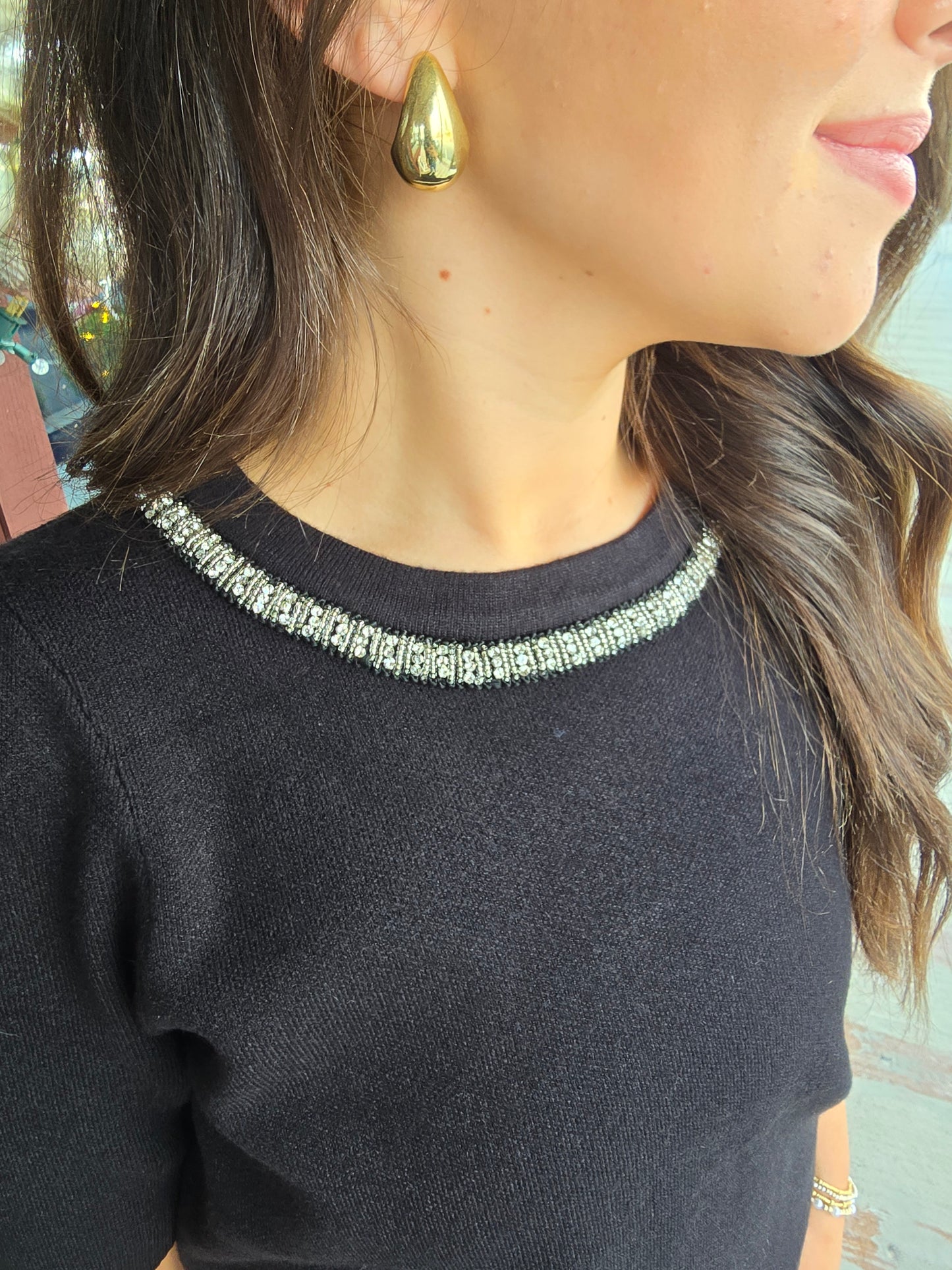 "Briolette" Jeweled Neck Sweater