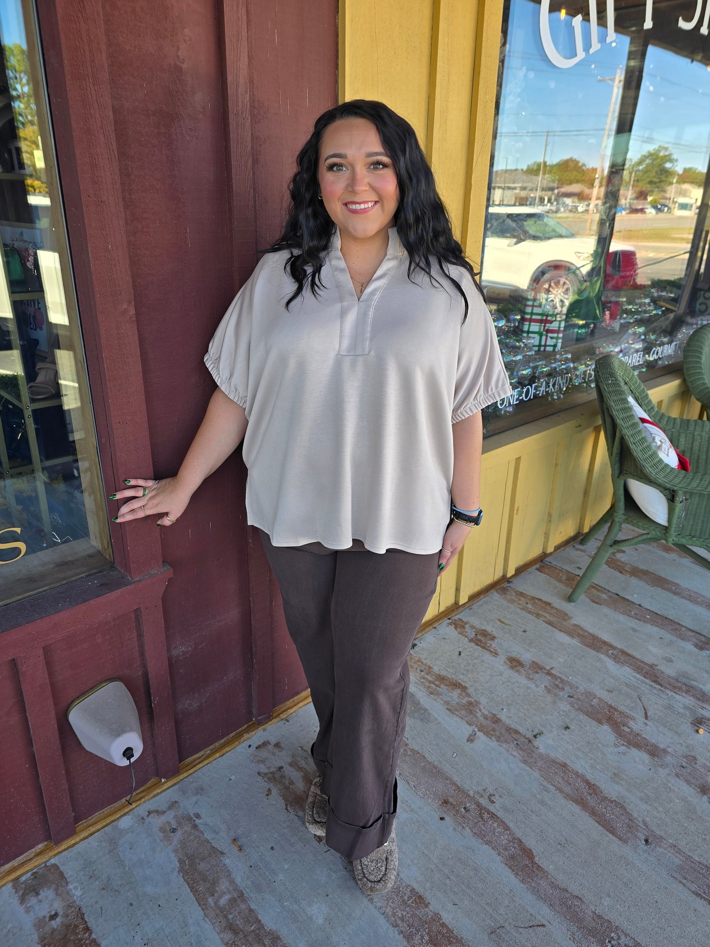 "Novice" Butter soft Curvy Collared top (multiple colors)