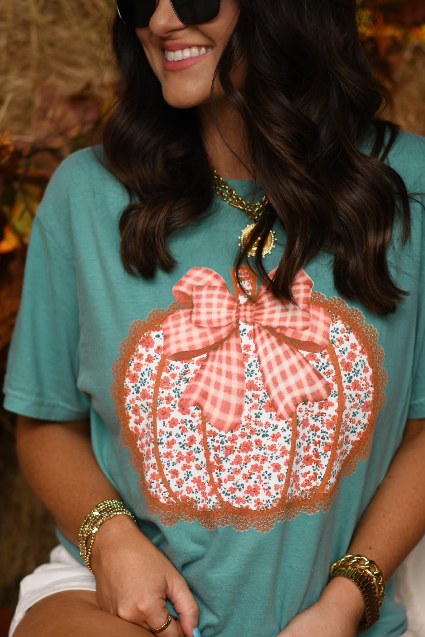 Lace Floral Pumpkin Seafoam Tee (comfort colors)