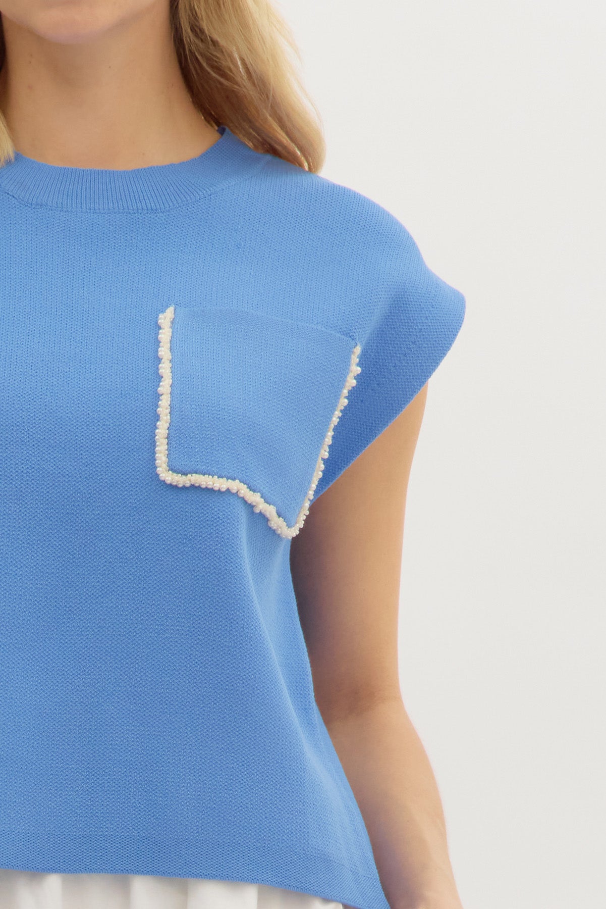"Megan" Pearl Detail Pocket Top