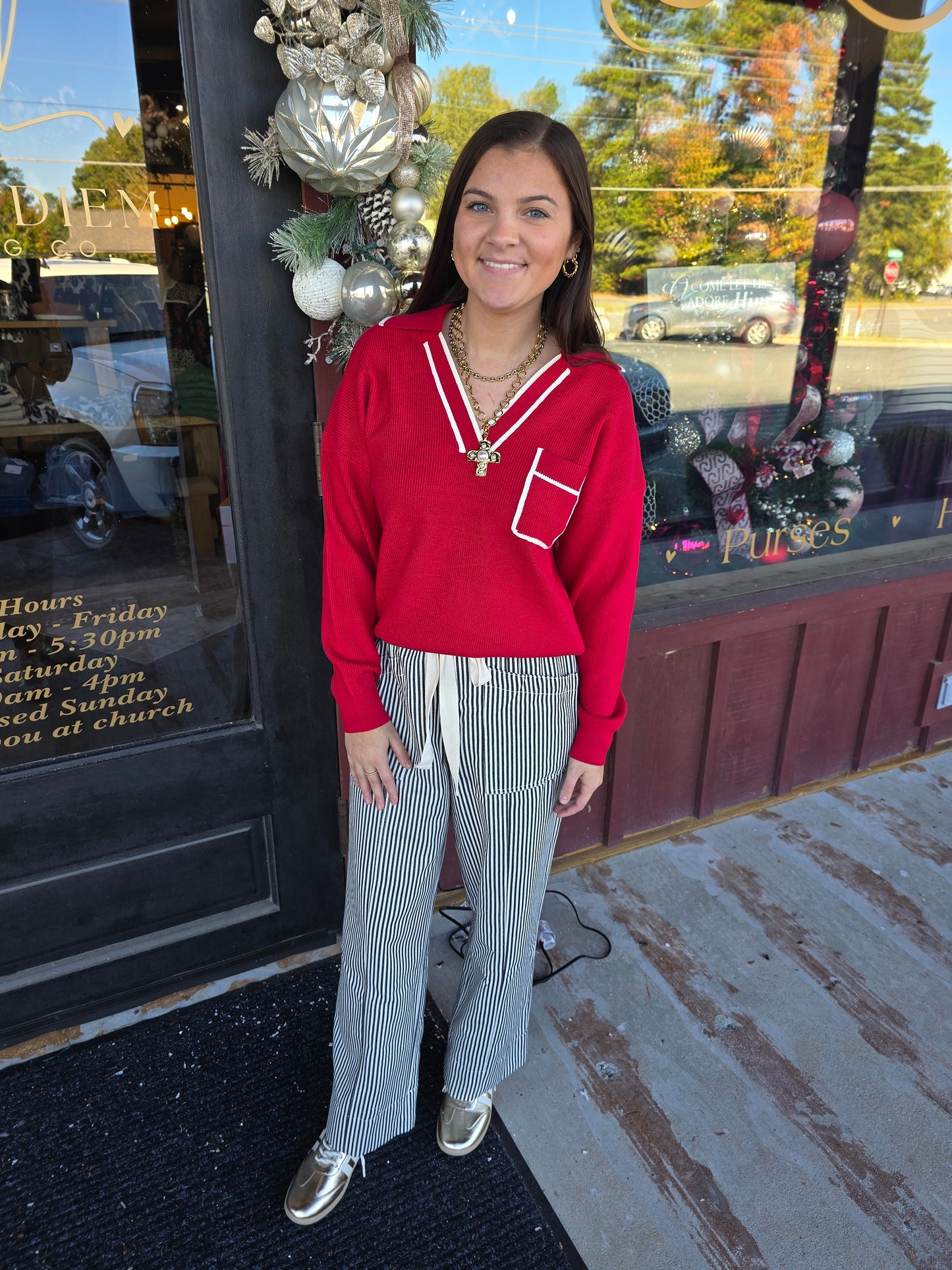 "Abigail" Collared Sweater with Front Pocket