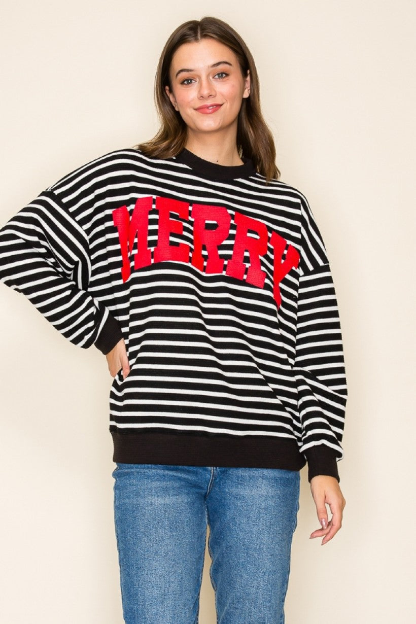 "Merry" Striped Sweatshirt
