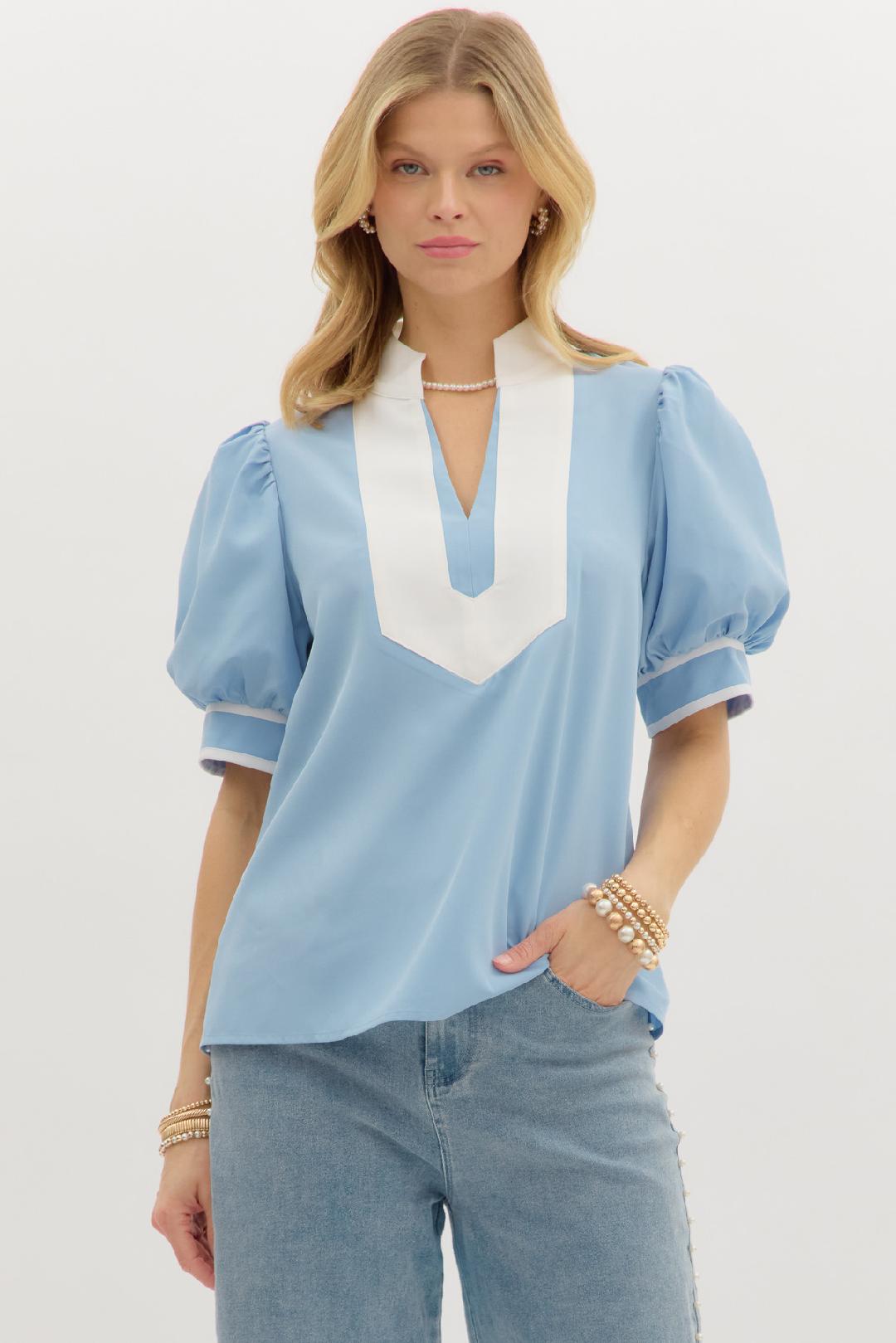 "Meg" Contrast Collar Top (multiple colors)