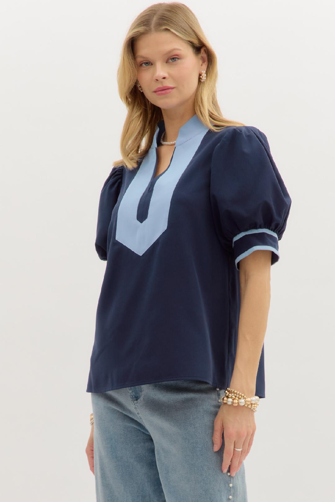 "Meg" Contrast Collar Top (multiple colors)