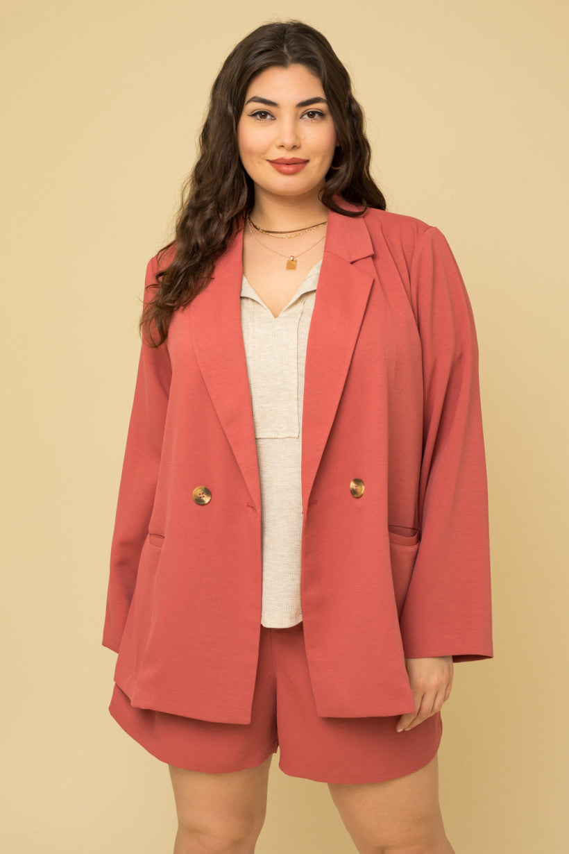 "Avery" Coral Curvy Blazer