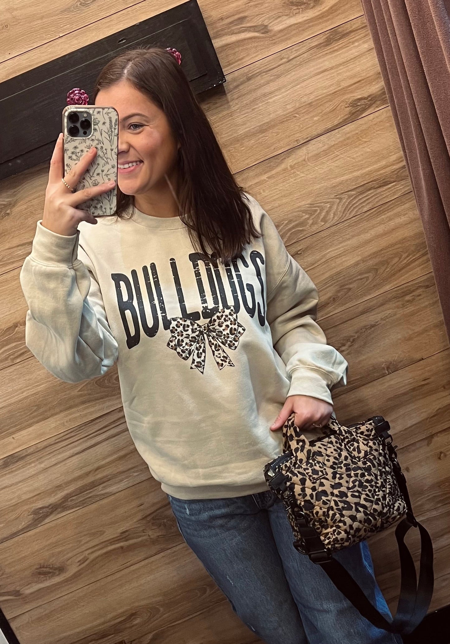 "Bulldog" Leopard Bow Sweatshirt