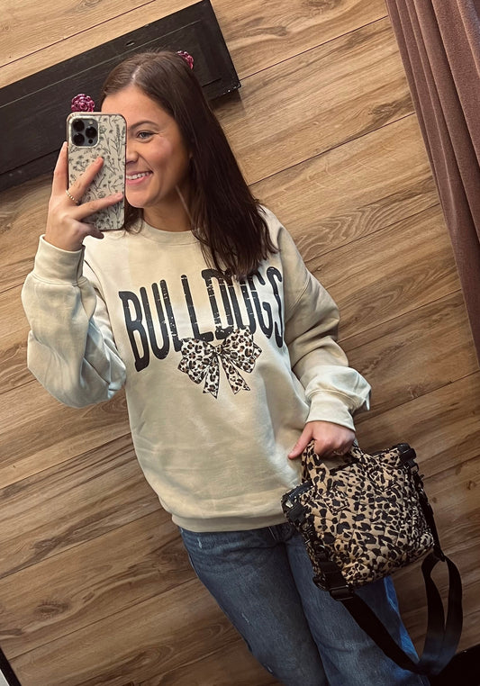 "Bulldog" Leopard Bow Sweatshirt