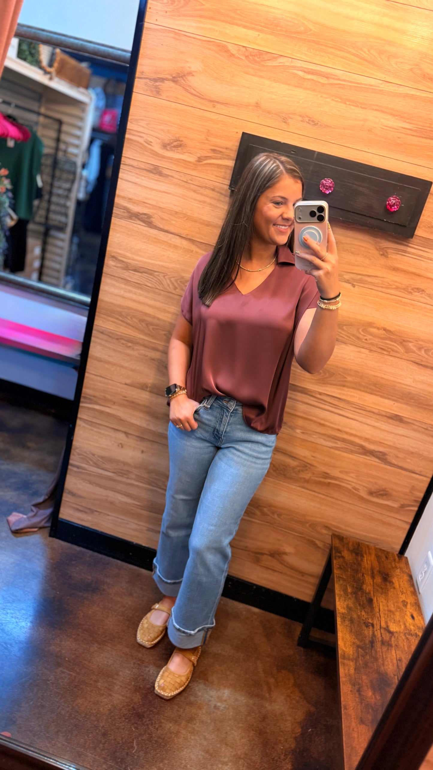 "Gracey" Satin Collared V-Neck Top (Multiple Colors)