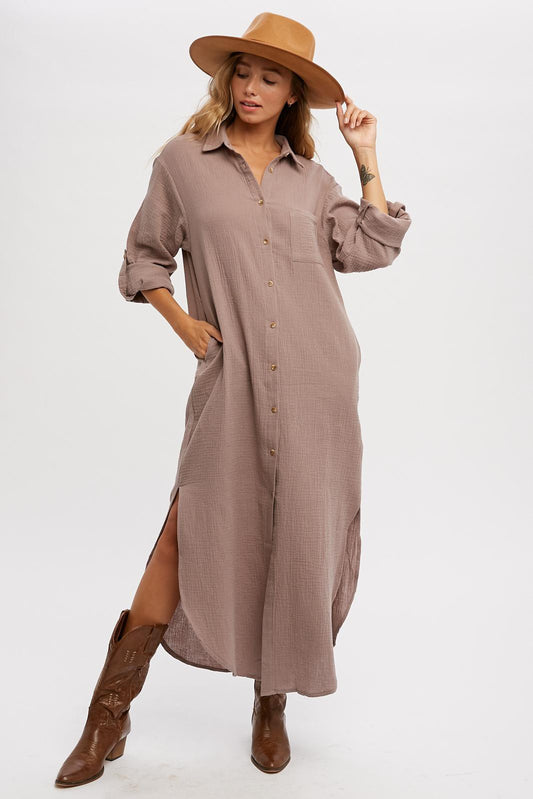 "Shawna" Button Up Maxi Shirt Dress