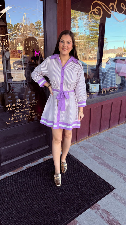 "Layla" Striped Button Up Tie Mini Dress