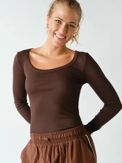 "Jessi" Ribbed Scoop Neck L/S Top