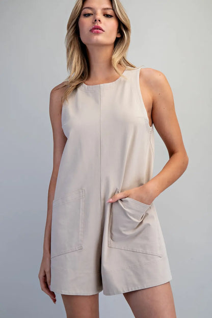 "Macie" Sleeveless Patch Pocket Romper (Multiple Colors)