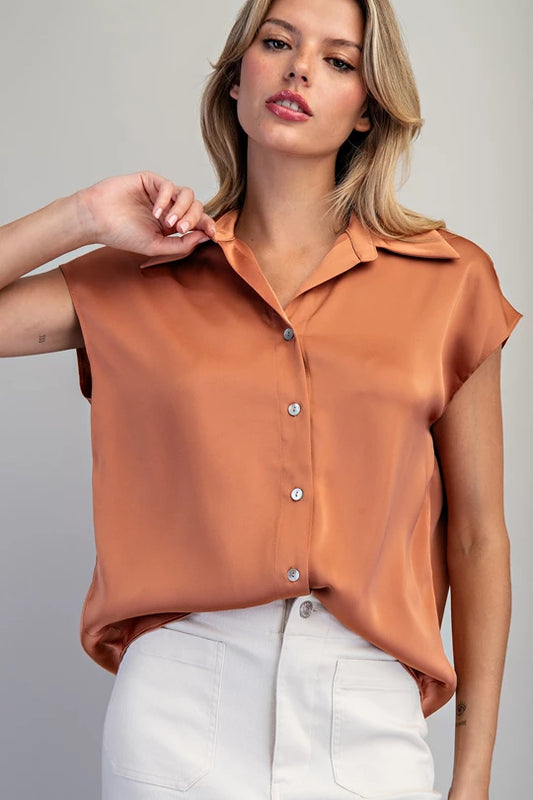 "Jada" Button Up Cap Sleeve Top (Multiple Colors)