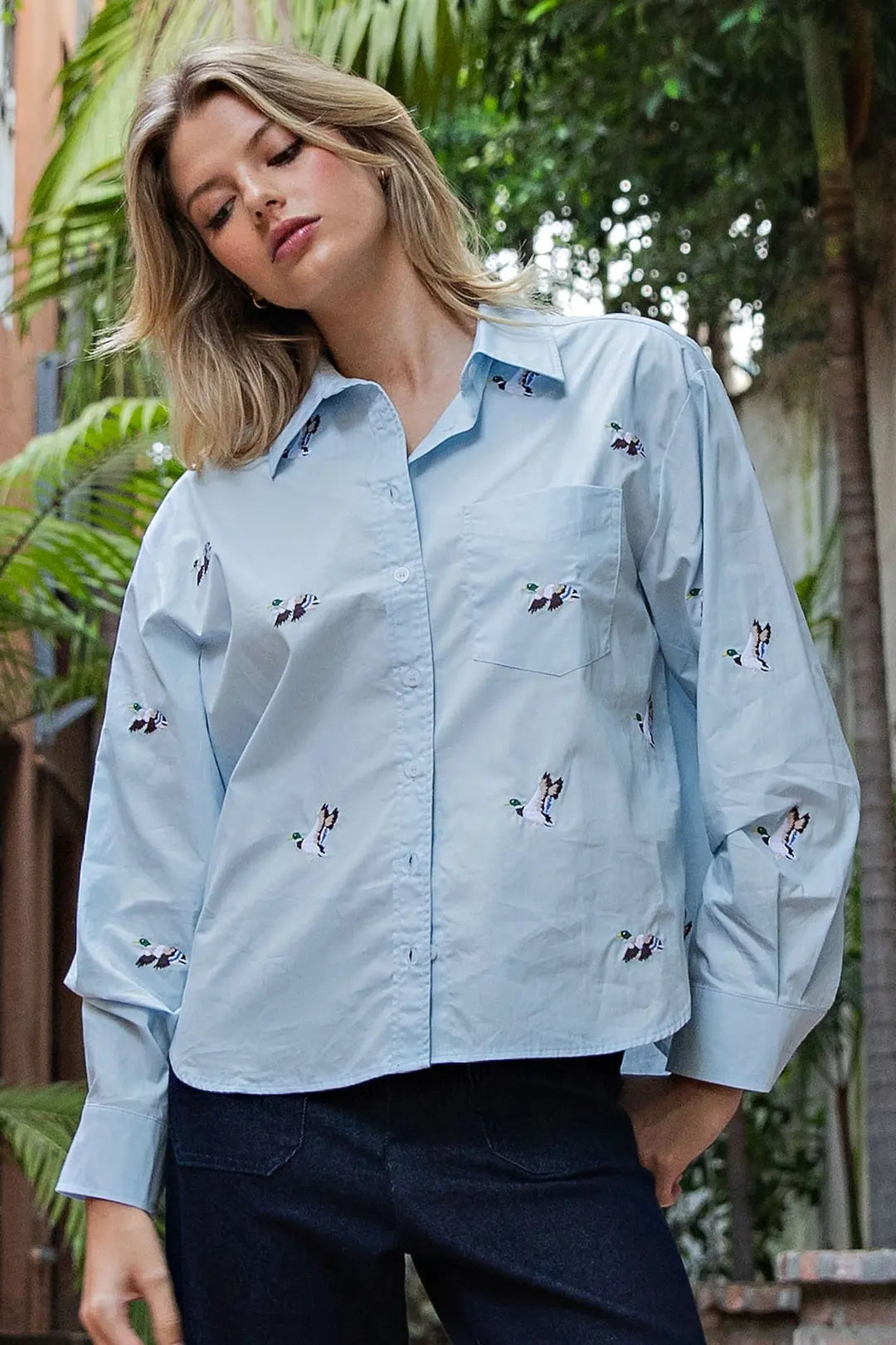 "Cierra" Embroidered Duck Button Down