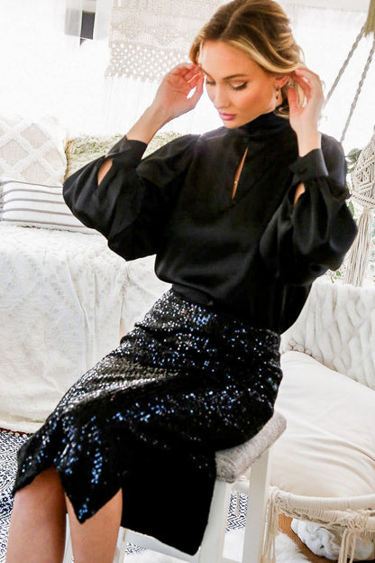 "Cheerful" Black Sequin Midi Skirt