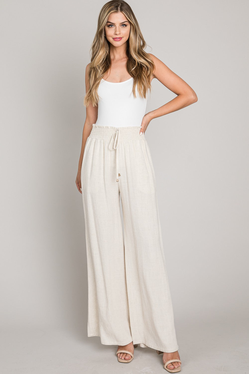 "Nash" Smocked Waist Soft Linen Pants