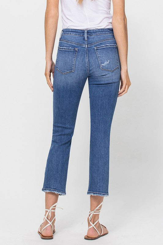 Mid Rise Crop Slim Straight Jeans