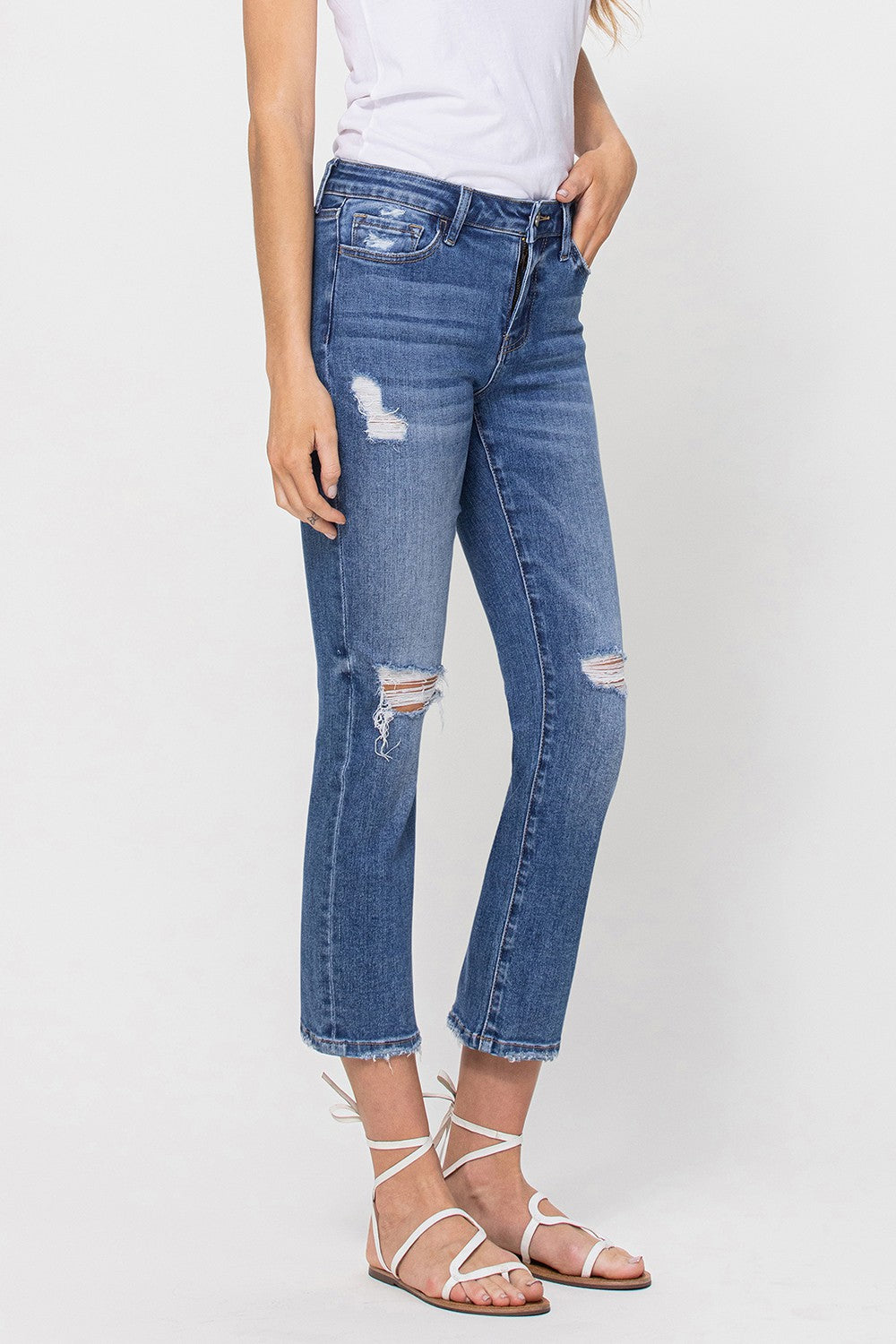 Mid Rise Crop Slim Straight Jeans