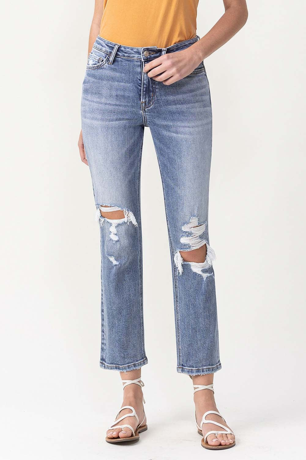 Vintage High Rise Stretch Crop Straight Jeans