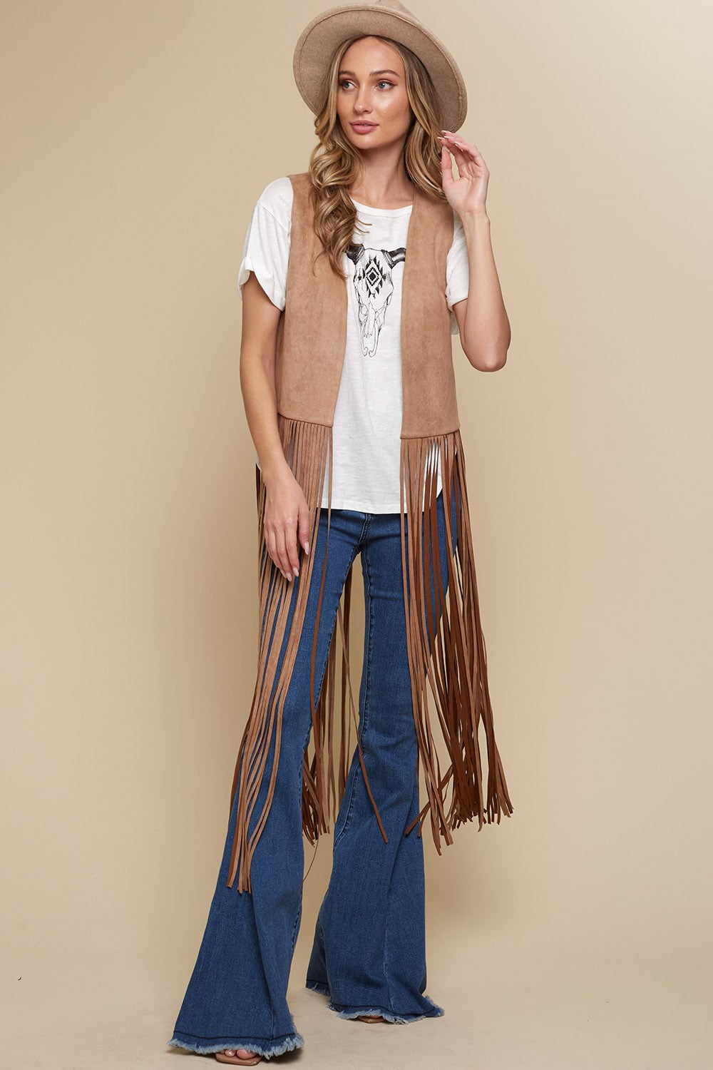 "GORGIA" Western Long Fringe Sueded Vest