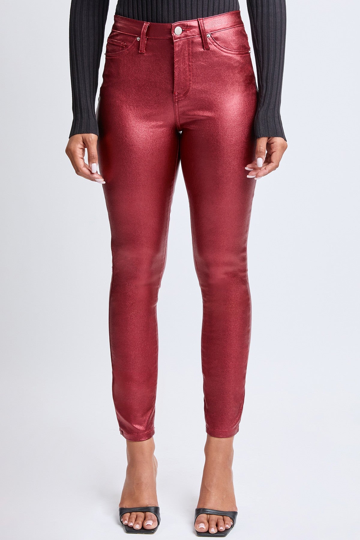 Red High-Rise Metallic Skinny Jean