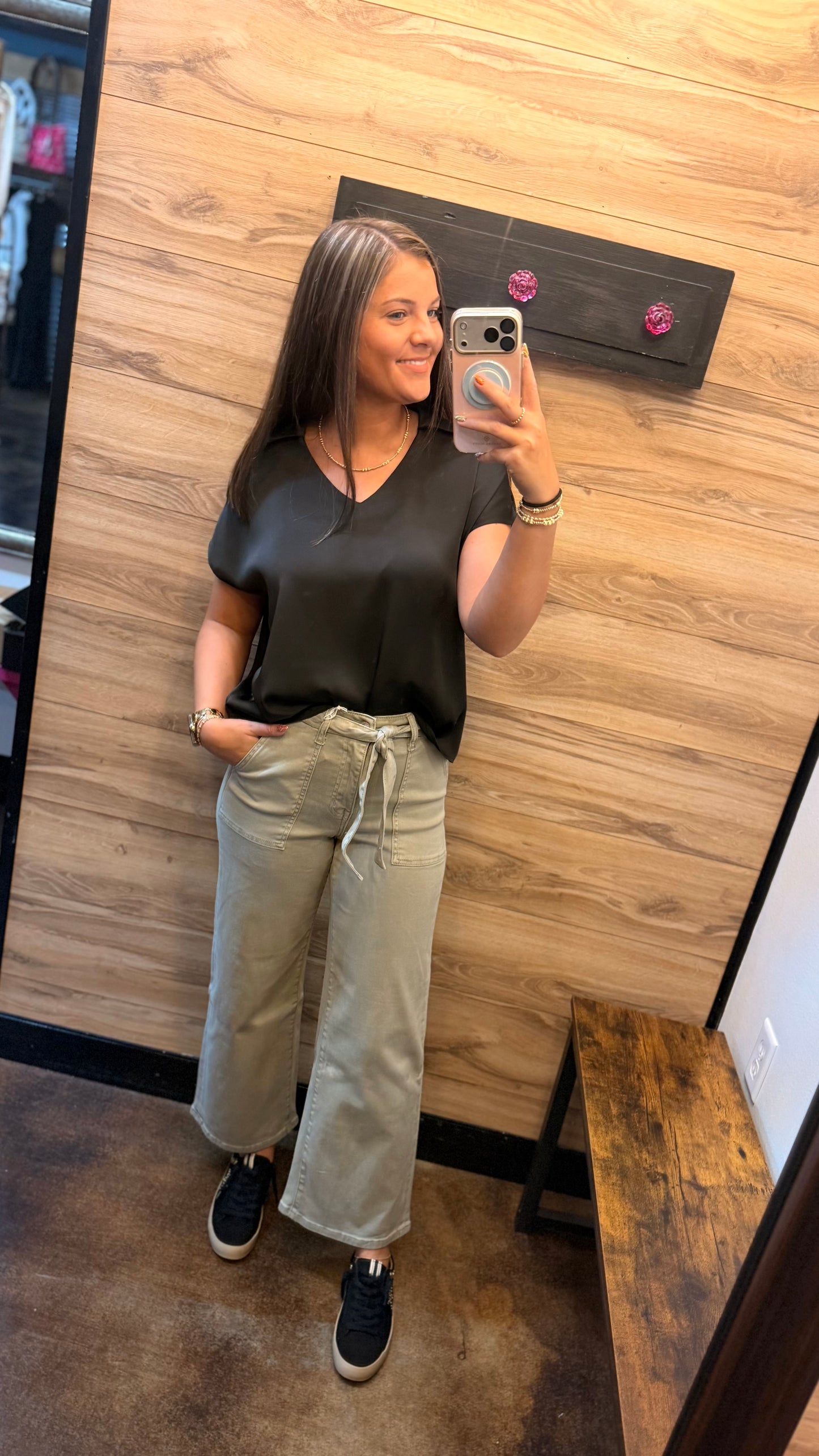 "Gracey" Satin Collared V-Neck Top (Multiple Colors)