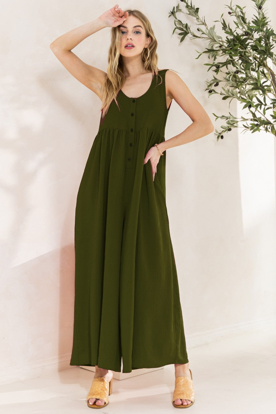 "Forever Fall" Olive Woven Jumpsuit