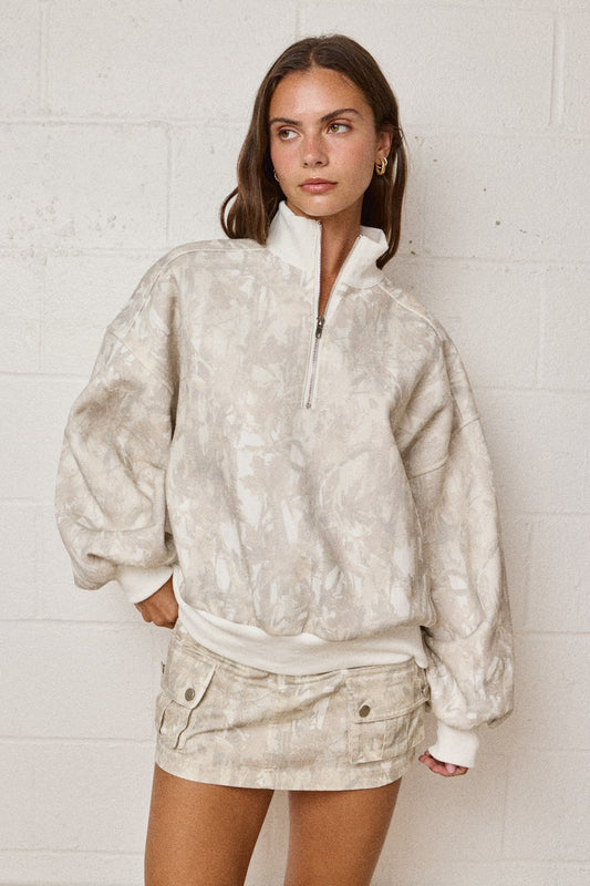 "Hello Deer" Muted Camo Half Zip Pullover