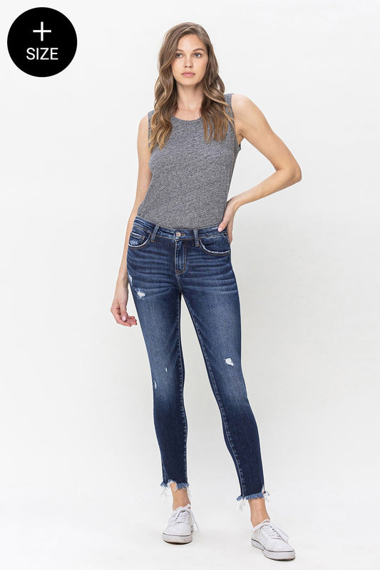 "LOVERVET" Plus Size Mid Rise Raw Hem Crop Skinny Jeans