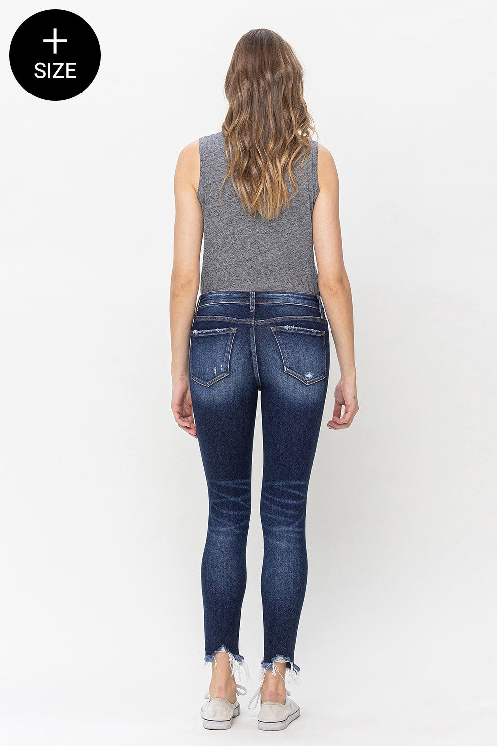 "LOVERVET" Plus Size Mid Rise Raw Hem Crop Skinny Jeans