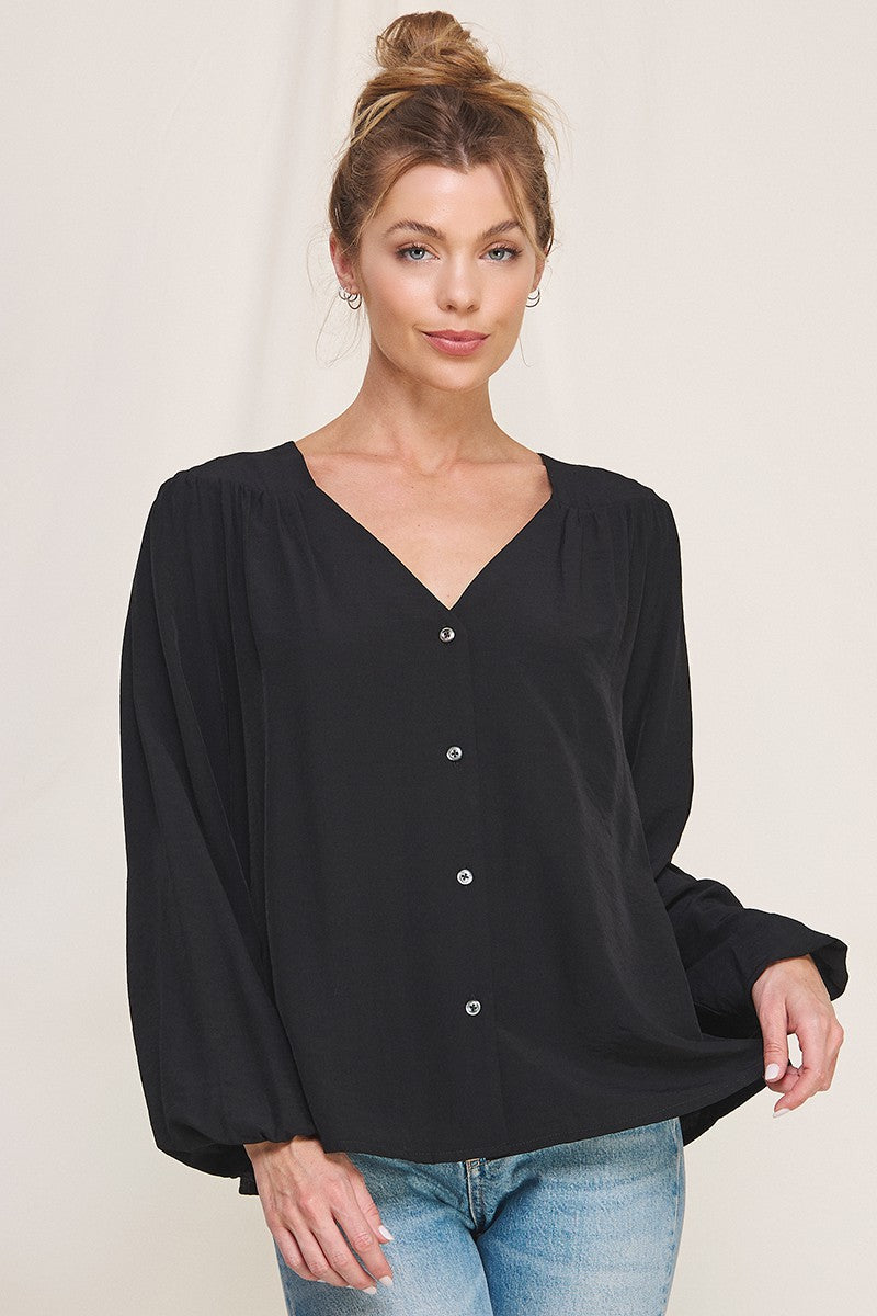 "Alley" Flowy Button Front Long Sleeve Top